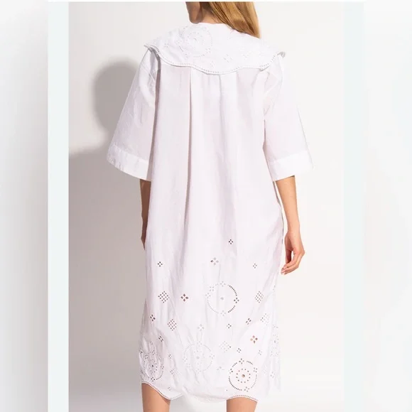 GANNI White Organic Cotton Oversized Broderie Anglaise Dress - Picture 3 of 11